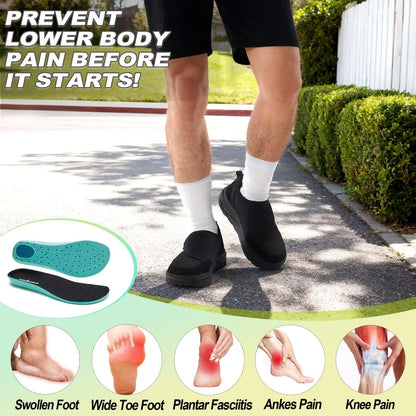 Men's Orthopedic Diabetic Extra Wide Walking Shoes: Stylish Fit Arch Support Neuropathy Orthotics Flat Feet Sneakers, Plantar Fasciitis Standing Driving Breathable Slip On Loafers Black Size 11