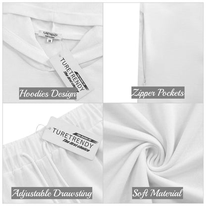 TURETRENDY Men's Tracksuit 2 Piece Sleeveless Hooded Workout Tank Top and Shorts Casual Athletic Sports Hoodie Shorts Set White S