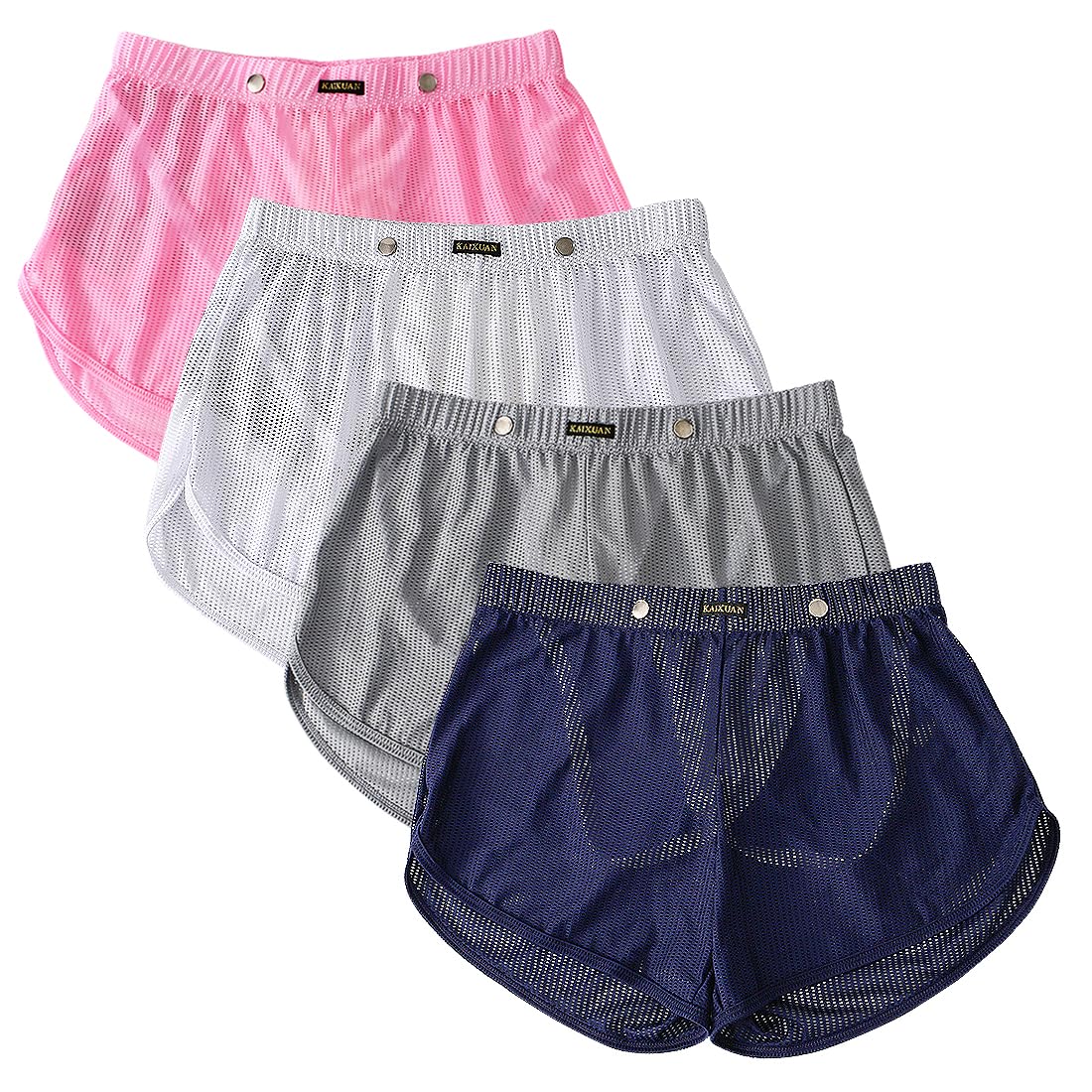 Mens Mesh See Through Shorts Ice Silk Boxer (Pink/White/Grey/Royalblue 4-Pack, M)