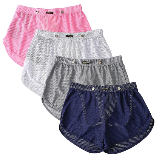 Mens Mesh See Through Shorts Ice Silk Boxer (Pink/White/Grey/Royalblue 4-Pack, M)