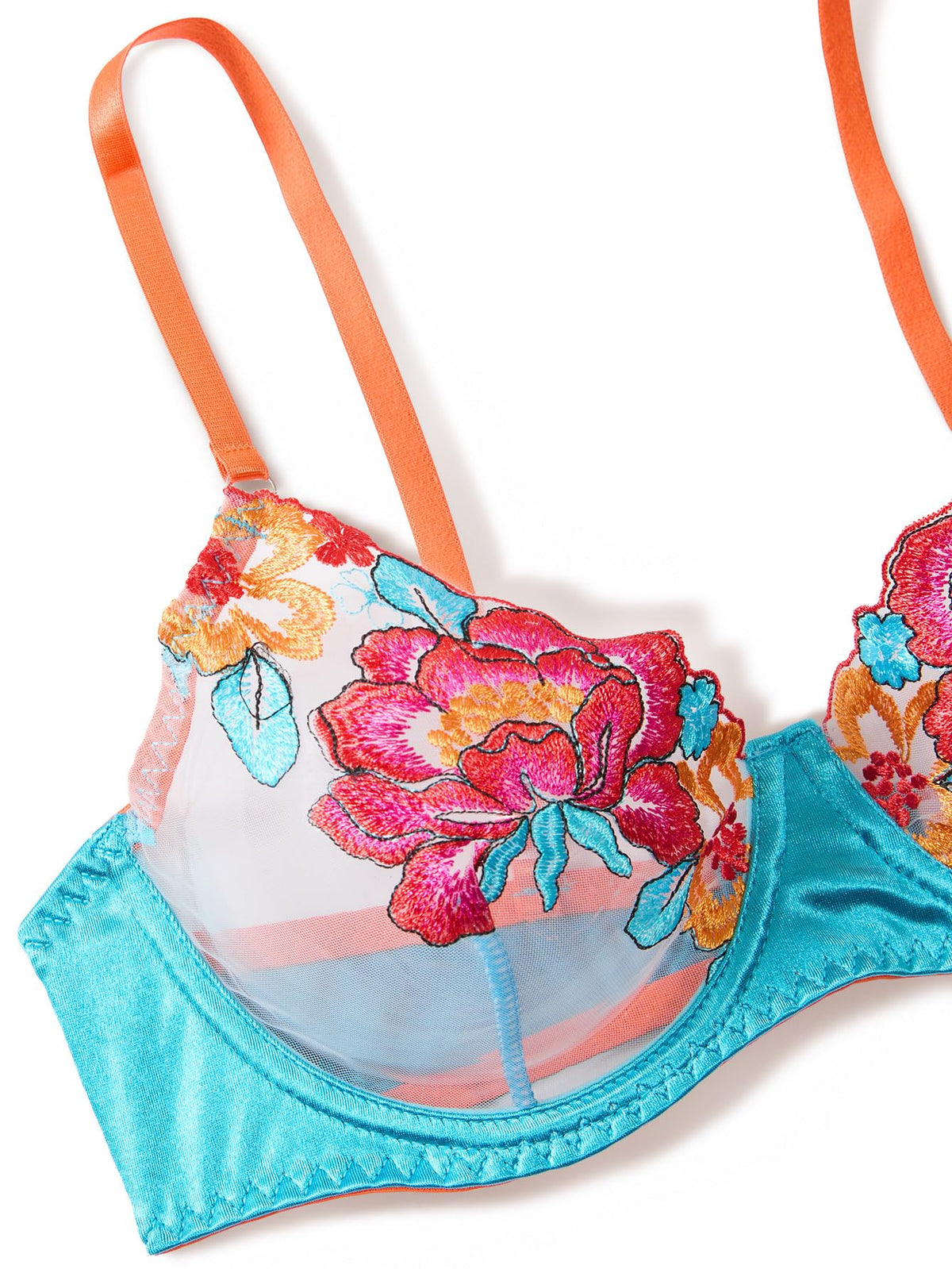 Sexy Lingerie Set 3 Piece Women Outfit Bra and Panty Flower Blue M
