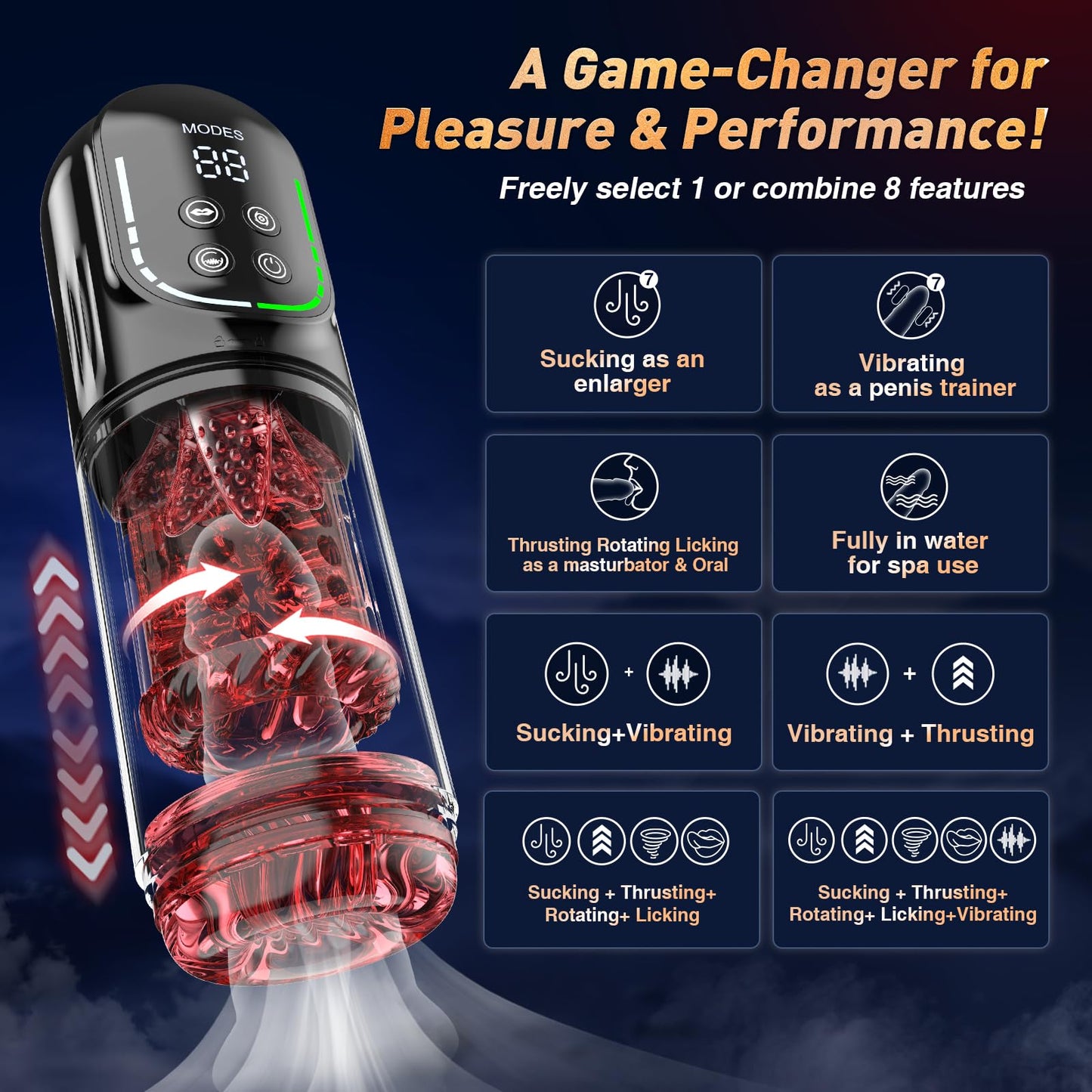 jodiyece Male Masturbator Penis Pump - Male Sex Toys for Men Sex Toy Pocket Pussies 7 Thrusting Rotating Vibrating Sucking Licking Stroker Adult Toys Vacuum Pumps & Enlargers LCD APP Whips Crops