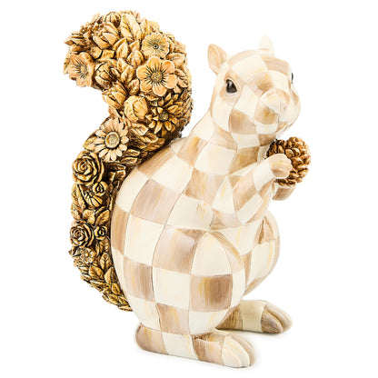 MACKENZIE-CHILDS Resin Squirrel Figurine, Brown-and-White Mocha Check