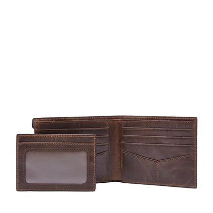 Fossil Men's Derrick Leather Bifold Sliding 2-in-1 with Removable Card Case Wallet, Dark Brown, (Model: ML3685201)
