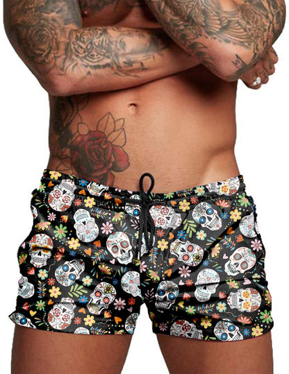COOFANDY Men's Swim Trunk Quick Dry Swimwear Mesh Lining Bathing Suit Swimsuit Board Beach Sport Short Colorful Skull/L