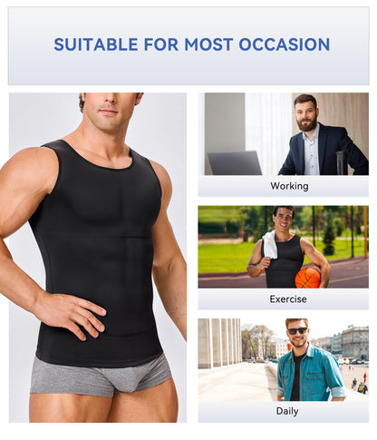 Mens Compression Shirt Slimming Body Shaper Vest Workout Tank Tops Abs Abdomen Undershirts(Black, L)