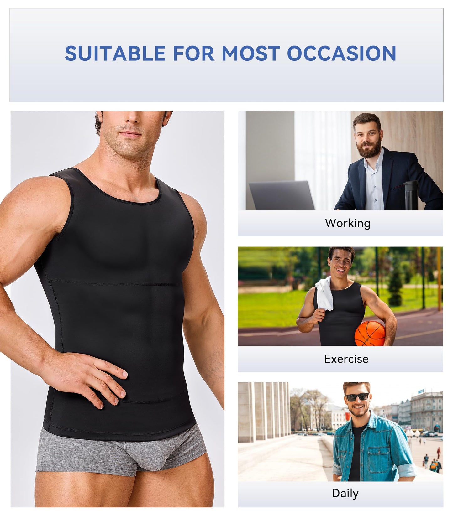 Mens Compression Shirt Slimming Body Shaper Vest Workout Tank Tops Abs Abdomen Undershirts(Black, M)