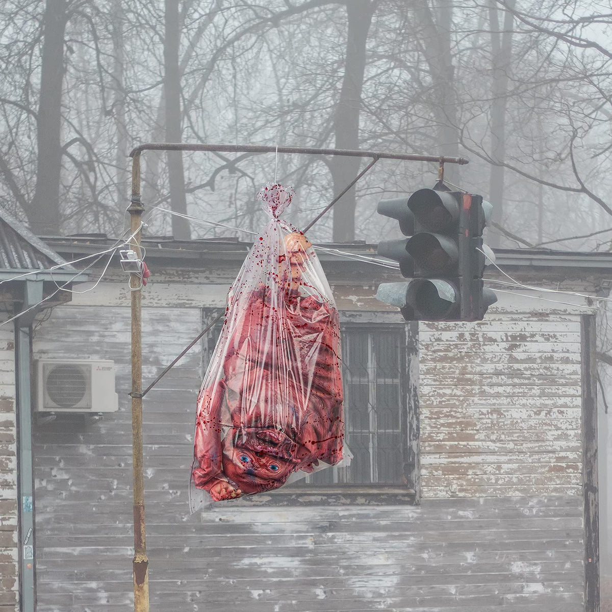 Halloween Bloody Half Body, 37" Latex Horrible Severed Skinned Hanging Corpse Torso Bloody Dead Body Parts for Haunted House Halloween Party Decoration (Men)