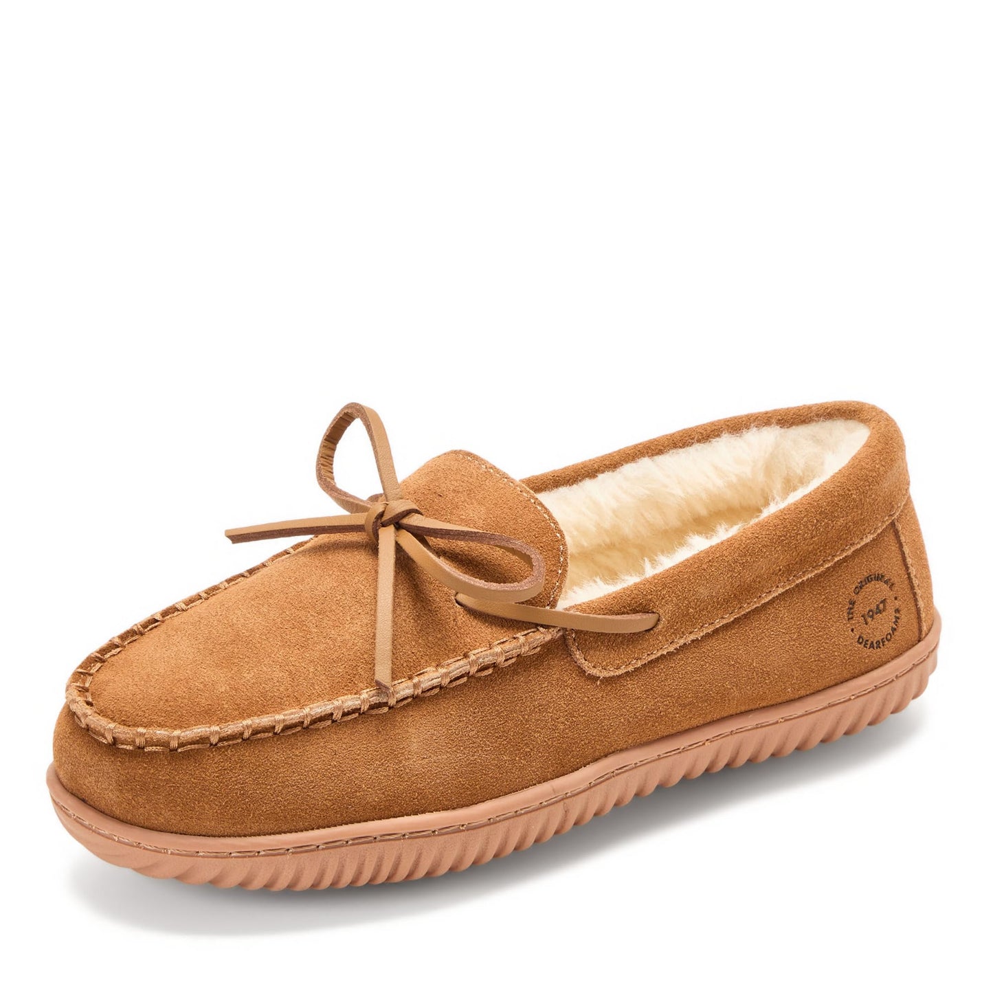 Dearfoams Suede Indoor Outdoor Harriet Moccasin Shoe House Womens Slippers, Chestnut, 7