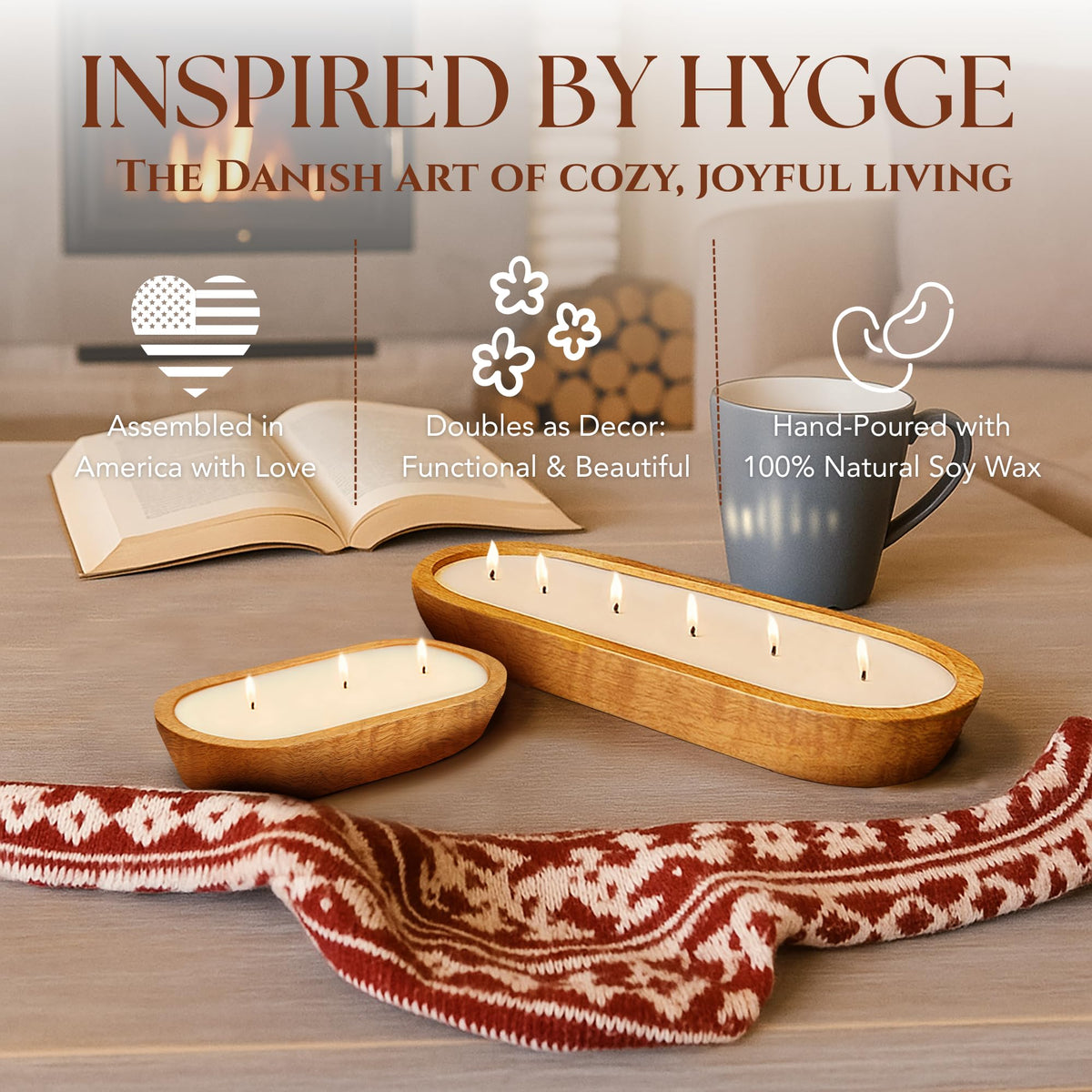 Dough Bowl Candle Co. Pumpkin Spice Soy Candle - 3 Wick Rustic Farmhouse Coffee Table Decor, Odor Eliminator in Wooden Bowls, 20 Ounce Wooden Dough Bowl Candle, All-Natural Gifts for Women and Men