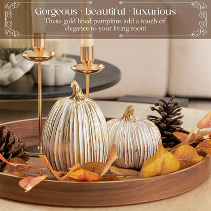 White and Gold Fall Pumpkin Decoration for Table Centerpieces