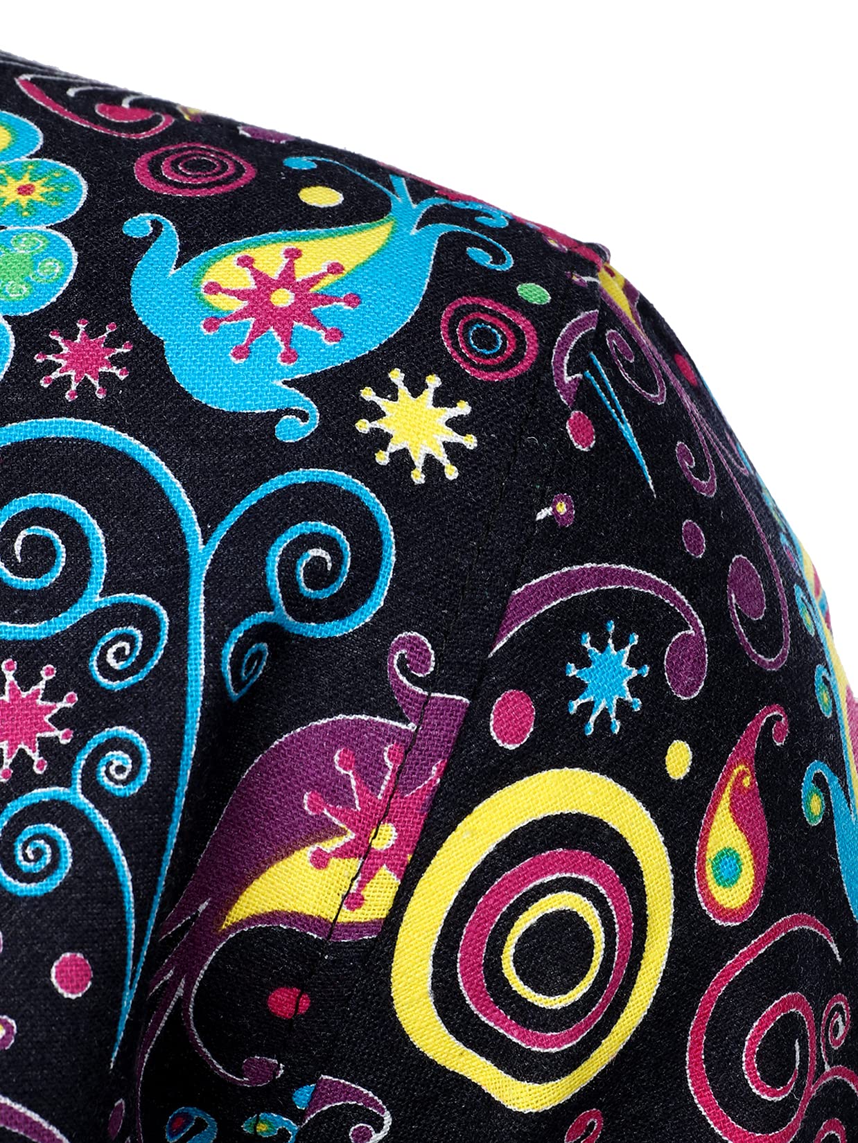 PARKLEES Men's Stylish 70s Paisley Pattern Printed Linen Long Sleeve Button up Shirt Multicolor Large