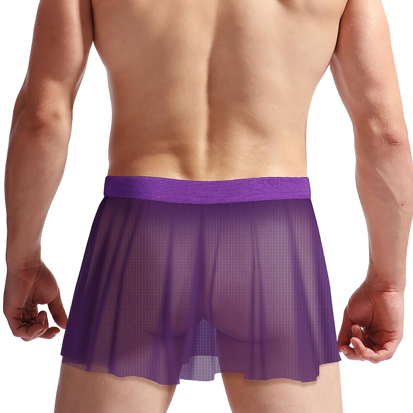 Men’s Mesh Skirt Sexy Sheer Mini Skirt Cross-Dressing Sissy Tulle Lingerie See Through Skirt Nightwear Gay Underwear Purple