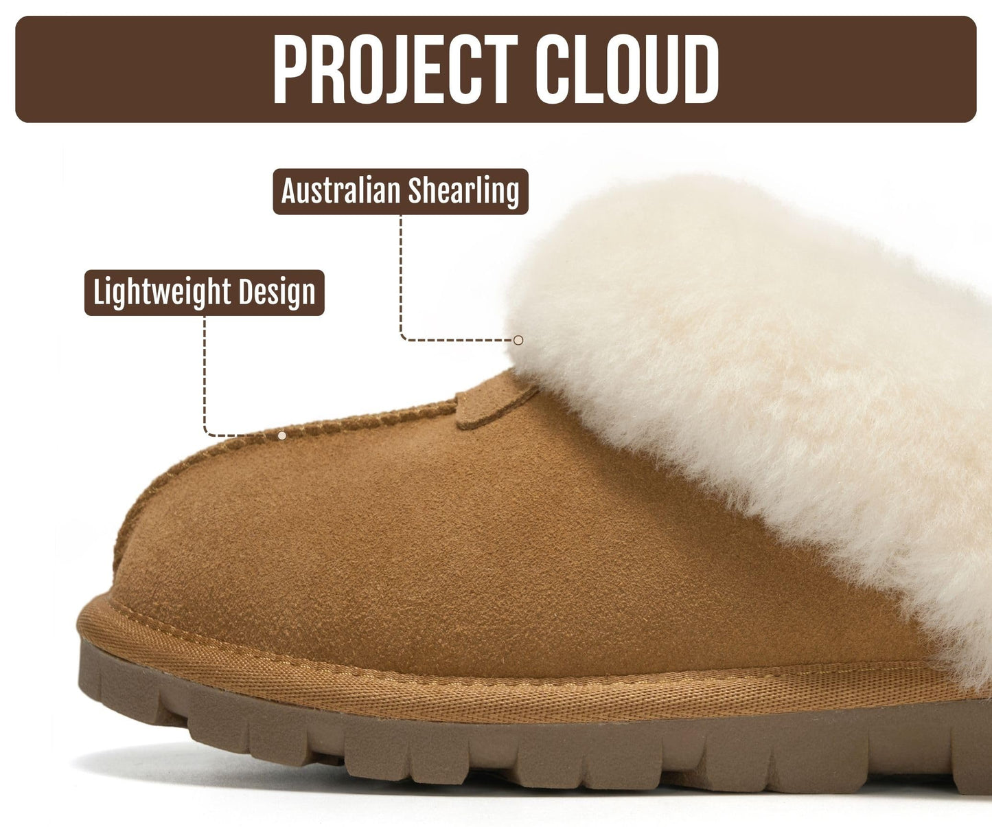 Project Cloud 100% Genuine Leather Shearling Slippers Women