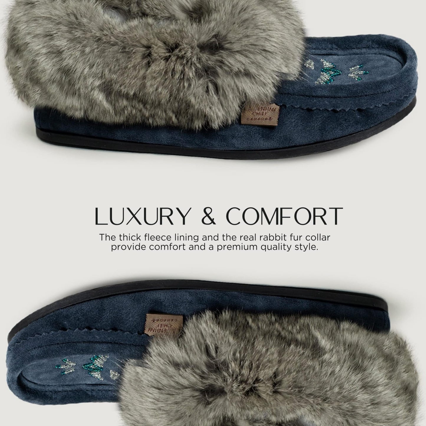 Laurentian Chief Moccasin Slippers for Woman - Orlon Beaded Slippers with Fur Trim and Padded Sole, Canada Quality Womens, Comfortable Stylish Indoor and Outdoor
