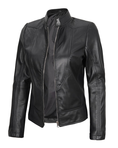 Decrum Genuine Leather Jacket Women - Leather Biker Jacket Women | [1300873] Amy Black, M
