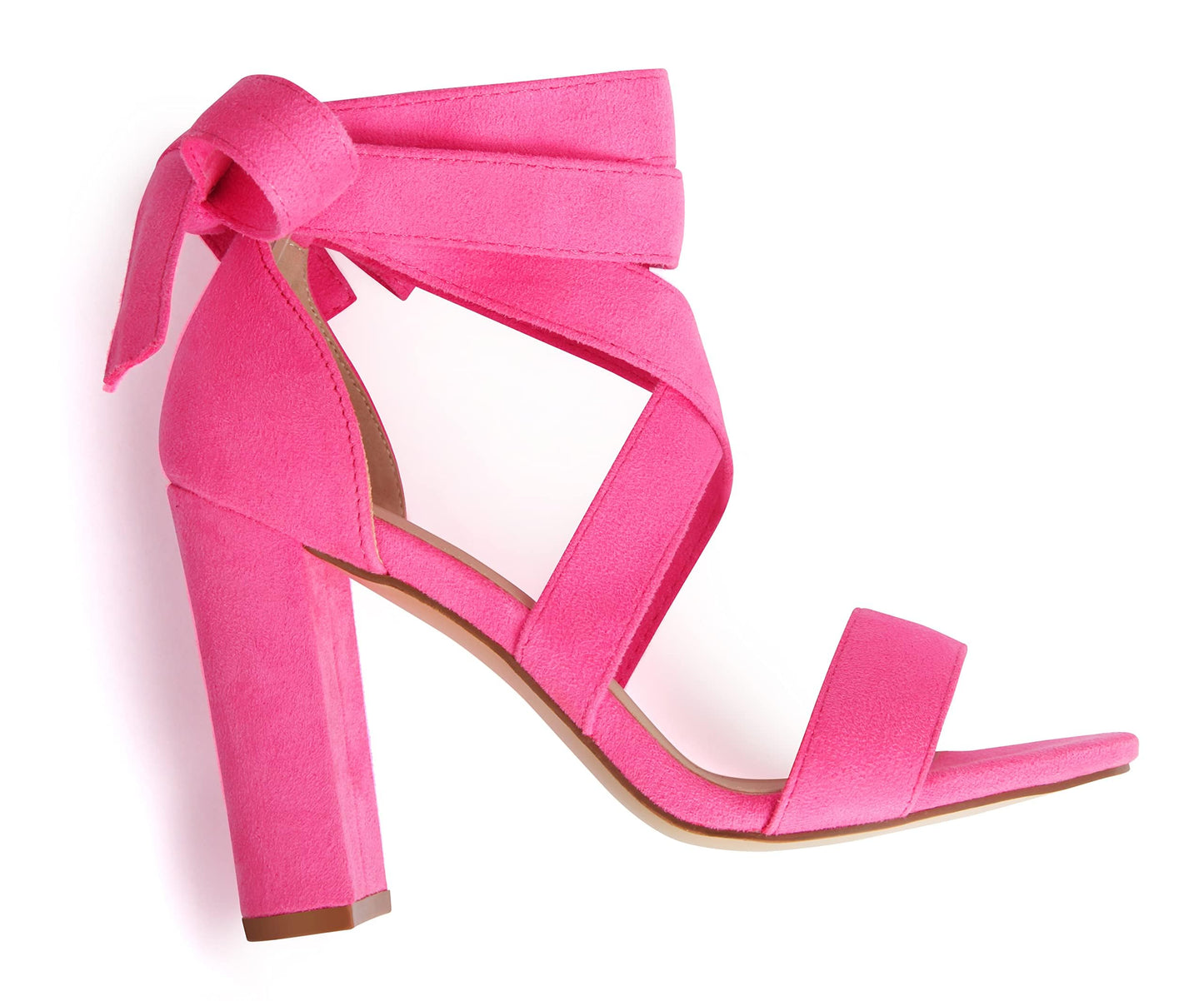 Strappy Heels for Women Chunky Heels High Heeled Sandals with Lace Up Fahsion Casual Nude Block Heel Sandals,Ellery-HOT PINK NEW-7