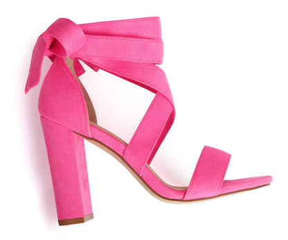 Strappy Heels for Women Chunky Heels High Heeled Sandals with Lace Up Fahsion Casual Nude Block Heel Sandals,Ellery-HOT PINK NEW-7