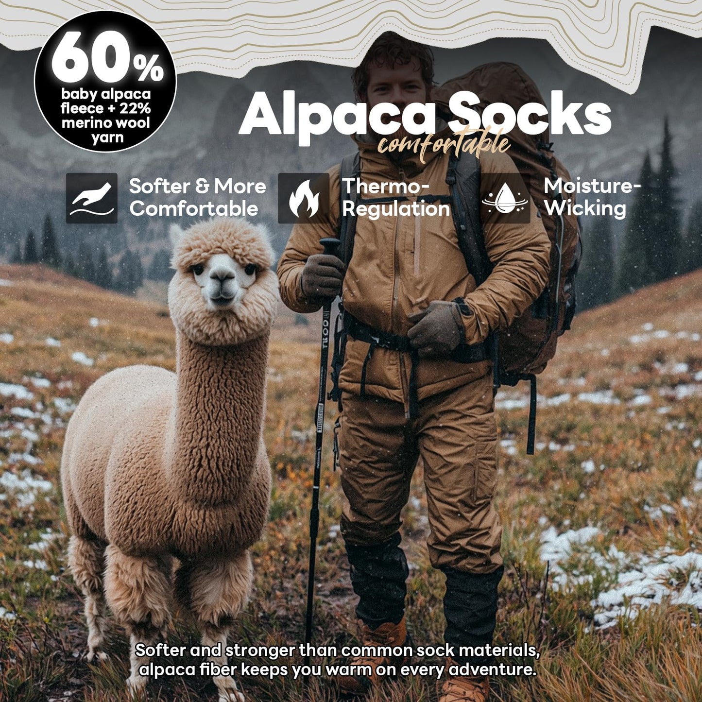 Heat equation Alpaca Socks for Men and Women, Heavyweight Thermal Thick Warm Alpaca Wool Boot Sock for Hunting, Hiking, Moisture Wicking L Black