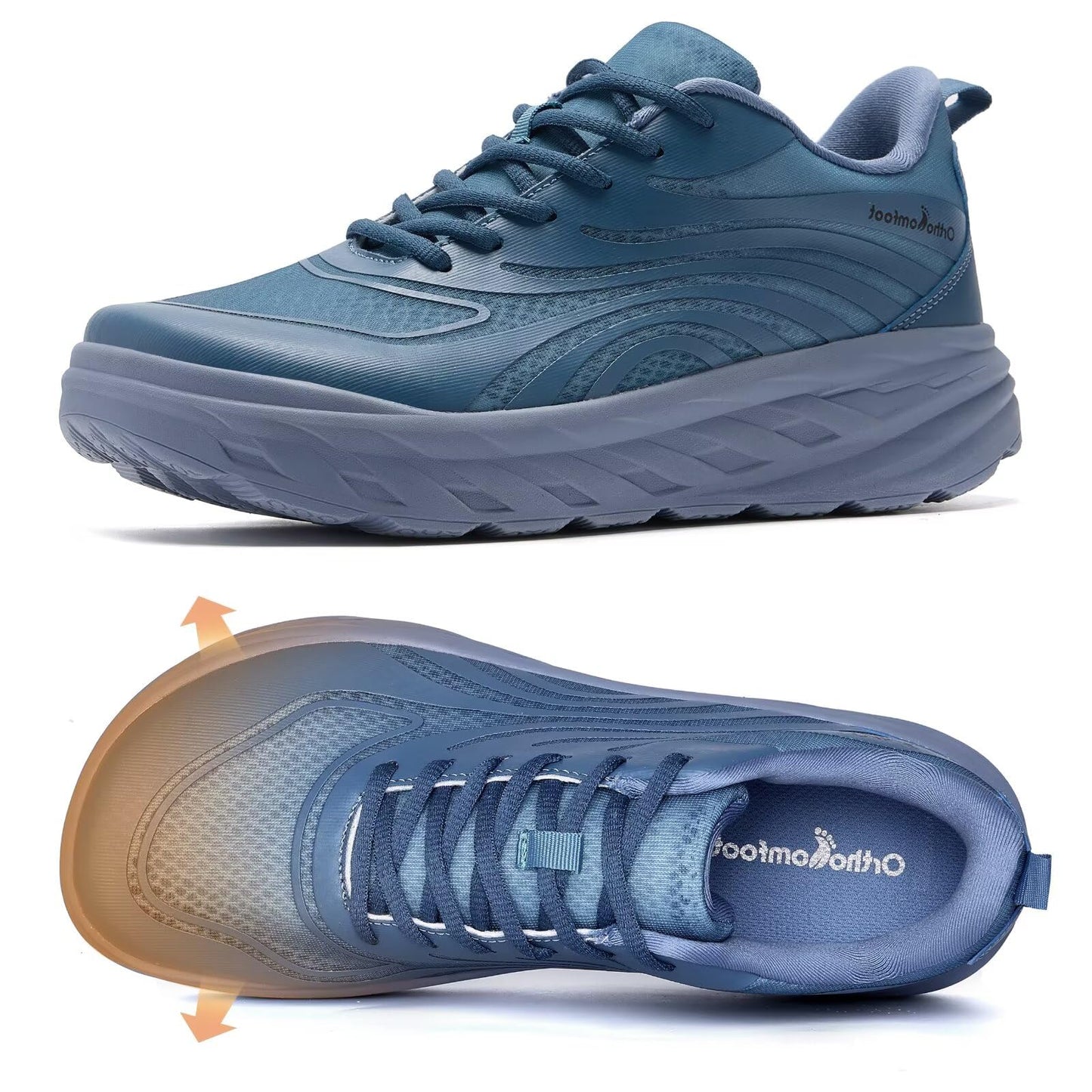 Men's Orthopedic Diabetic Wide Walking Shoes: Arch Support Orthotic Flat Feet Comfort Plantar Fasciitis Orthotic Road Running Shoes, Soft Heel Spur Business Leisure Work Sneakers Dark Blue Size 10.5