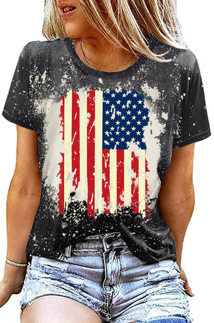 American Flag Shirt Women Patriotic Shirt Vintage USA Flag Bleached T-Shirt Short Sleeve 4th of July Tee Tops (Dark Grey-2, X-Large)