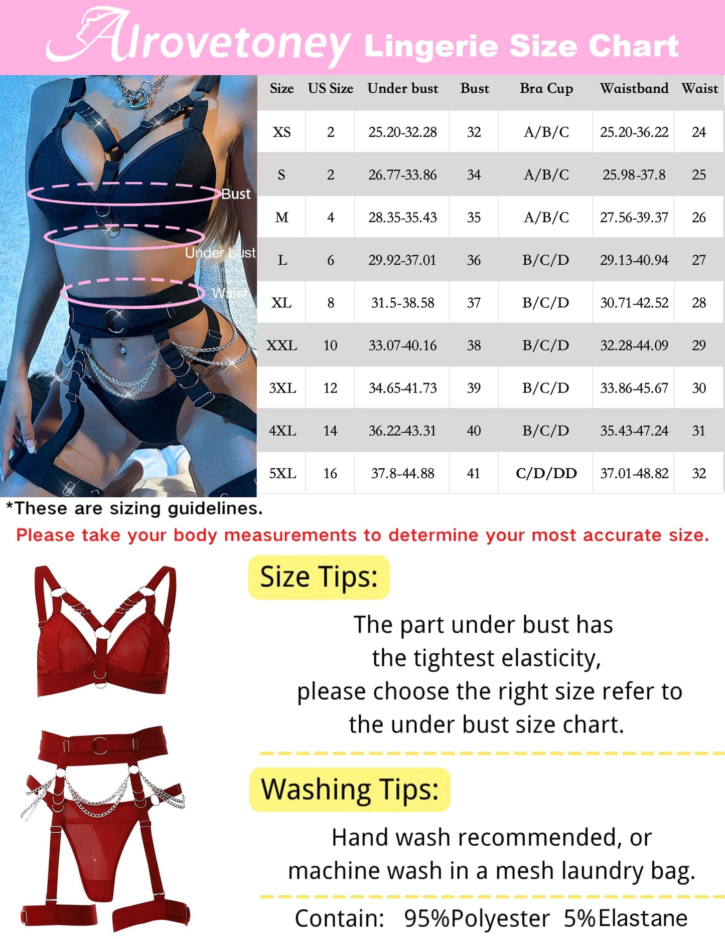 Alrovetoney Women'S Lingerie Black Goth Lingerie 5 Pieces Strappy Bra and Panty Set Adjustable Wireless Black Small