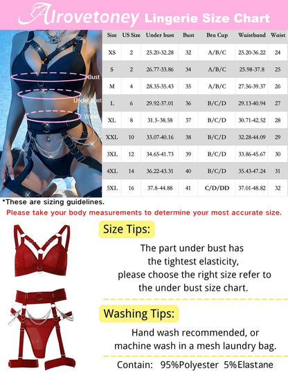 Alrovetoney Women'S Lingerie Black Goth Lingerie 5 Pieces Strappy Bra and Panty Set Adjustable Wireless Black Small