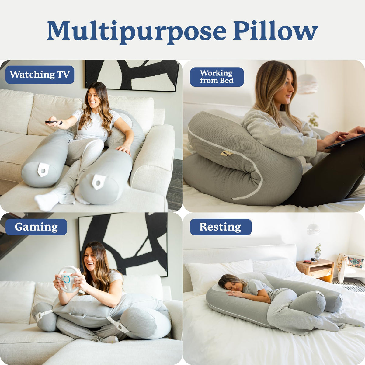 Plufl Hugl Cooling Body Pillow for Adults, U Shaped Pregnancy Pillow, White