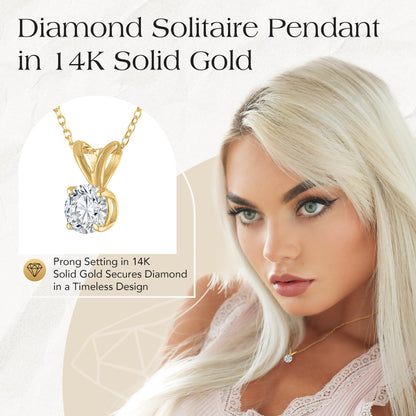 Certified Diamond Necklace for Women - Lab Grown Solitaire Necklace with Solid 14K Yellow Gold Chain, Stunning Lab Diamond Pendant in 1 Carat, Premium Signature Jewelry Collection