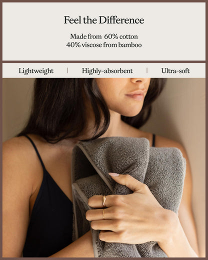 Cozy Earth Complete Luxe Bath Bundle - 60% Cotton 40% Viscose from Bamboo - Quick Dry & Plush Cotton Bath Towel Set - 4 Washcloths, 2 Hand Towels, 2 Bath Towels, 2 Bath Sheets - Light Grey