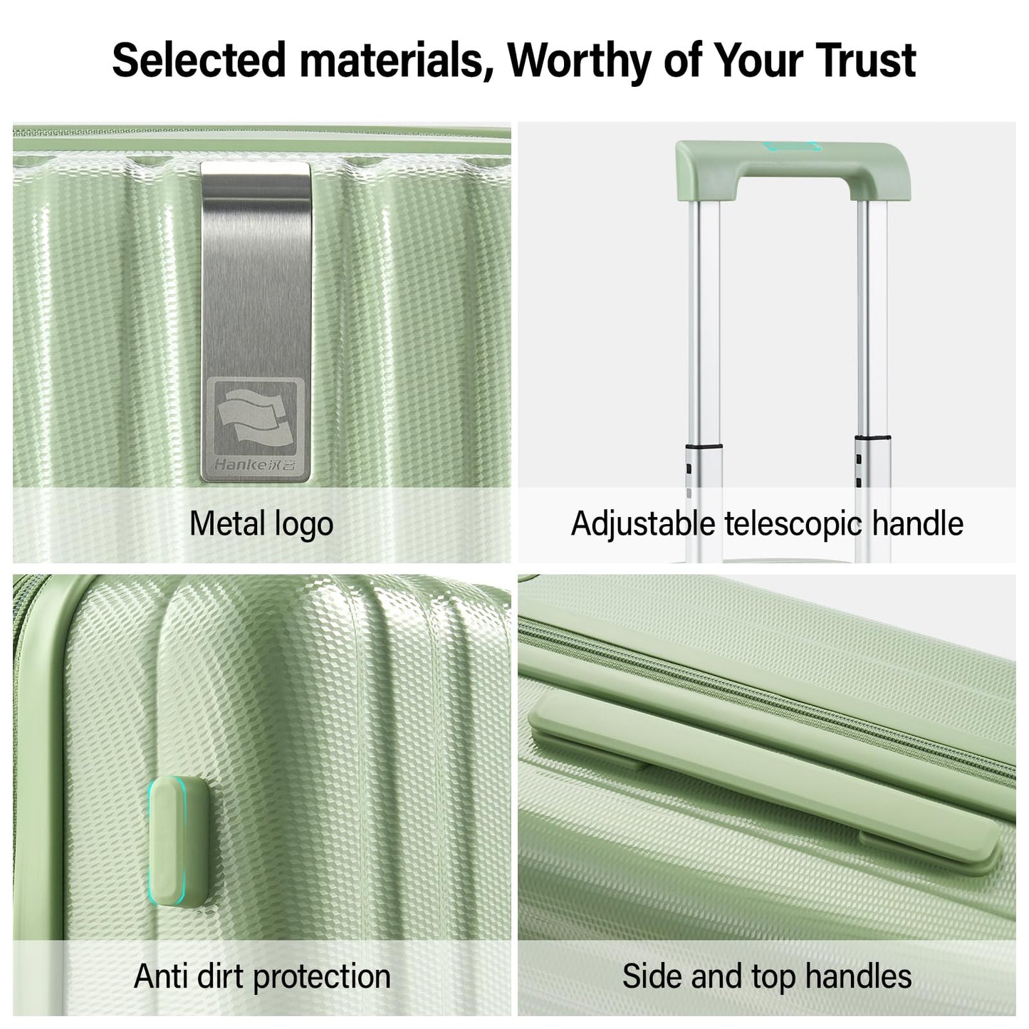 Hanke Hardshell Luggage Sets 3 Piece Extra Large Suitcases with Lock,28 Inch Luggage with Spinner Wheels, PC Travel Suitcase for Women Men 20 24 29Inch,Bamboo Green