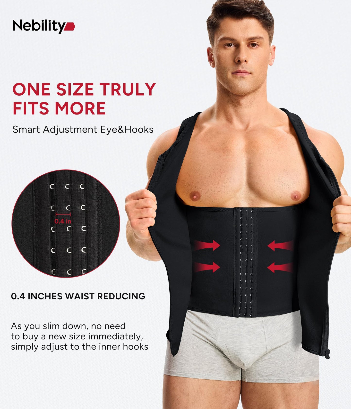 Nebility Mens Shapewear Fajas para Hombres Compression Shirt Men Body Shaper Tank Top Compression Undershirt Vest Sleeveless, Black - L