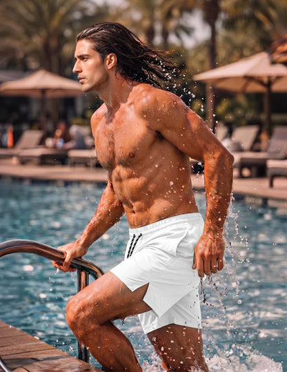 COOFANDY Mens Swim Shorts 5 Inch Inseam Summer Swim Shorts Sexy Quick Dry Swim Trunks with Pockets White S