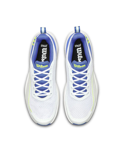 WILSON Rush Pro Lite Men's Tennis Shoes, White/Amparo Blue/Safety Yellow, 9.5
