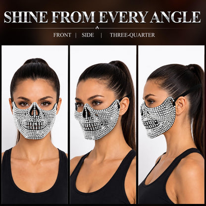 Bling Rhinestone Skull Half Mask, Rhinestone Halloween Face Mask