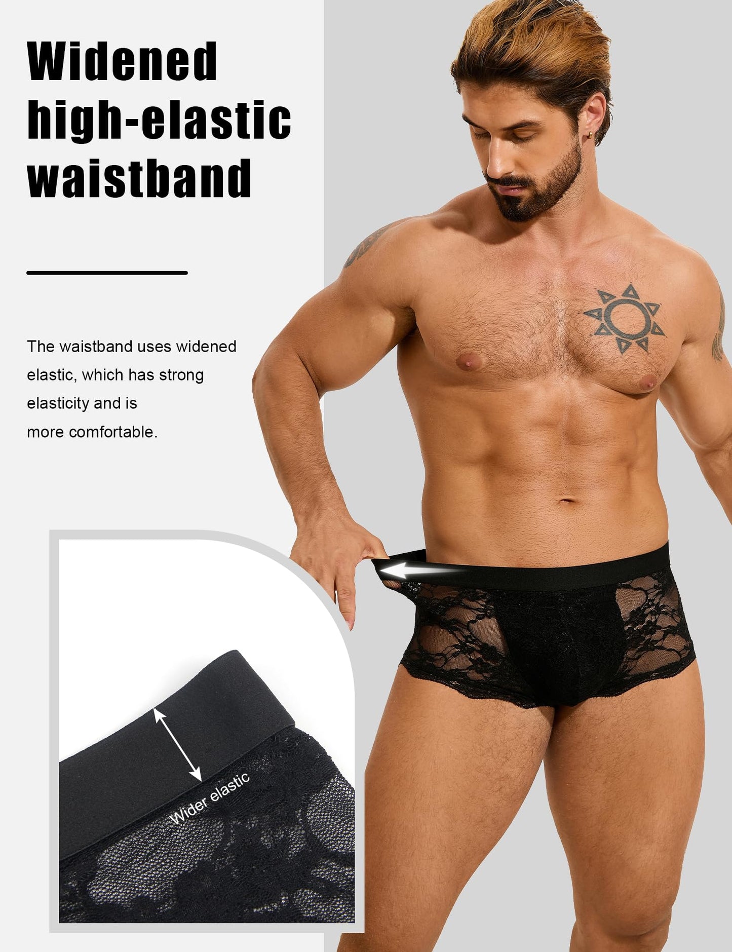 Mens Lace Underwear Low Rise Bulge Pouch Trunks Soft Boxer Briefs See Through Sexy Panties Lingerie for Men Cool Boxers Black S