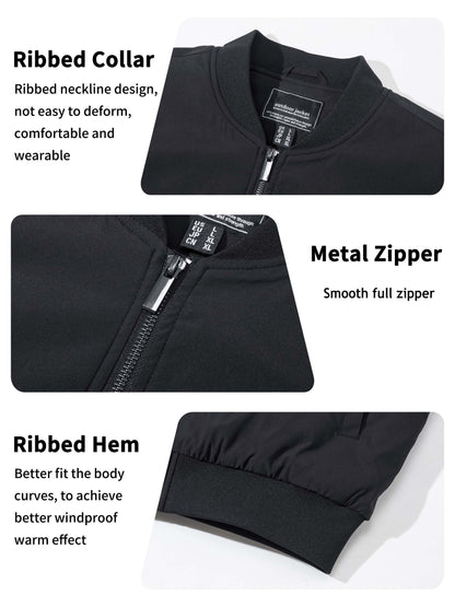 TACVASEN Men's Bomber Jackets Thermal Quilted Jacket Water Resistant Warm Winter Coats with 4-Pockets Black L