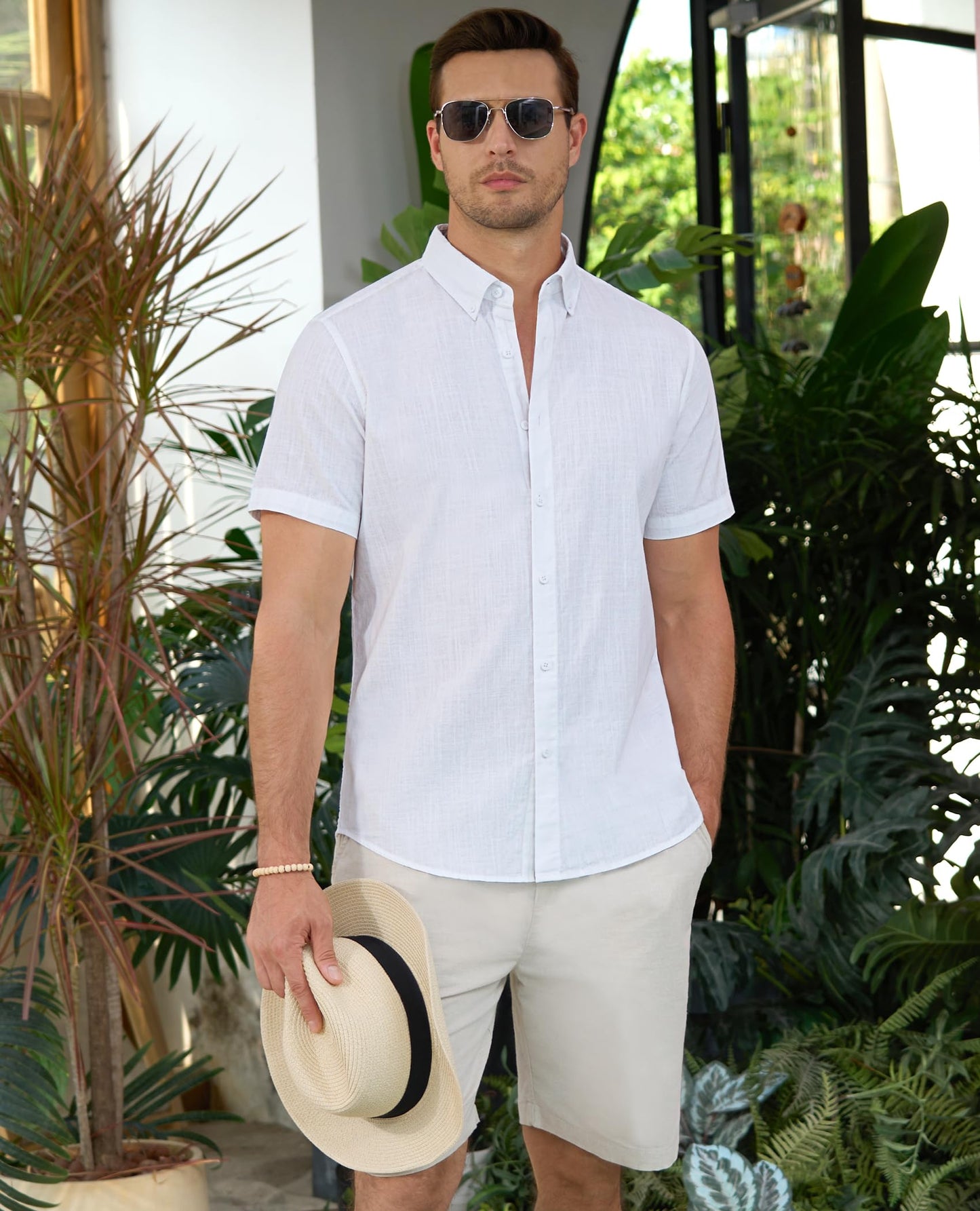 Lion Nardo Linen Shirts for Men Short Sleeve Linen Button Down Shirts Hawaiian Shirt for Men Beach Shirt Summer Shirts