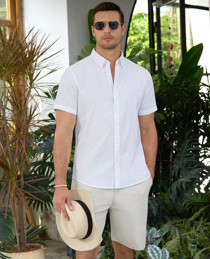 Lion Nardo Linen Shirts for Men Short Sleeve Linen Button Down Shirts Hawaiian Shirt for Men Beach Shirt Summer Shirts