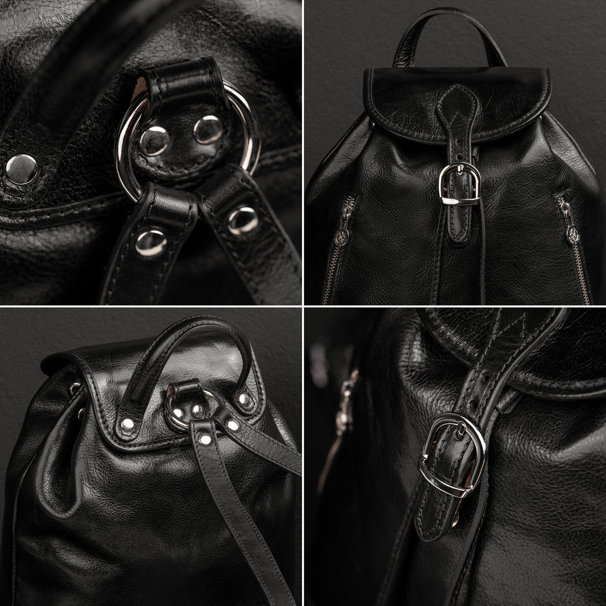 Time Resistance Ladies Leather Backpack - Small Business Casual Fashion Backpack for Women (Black)
