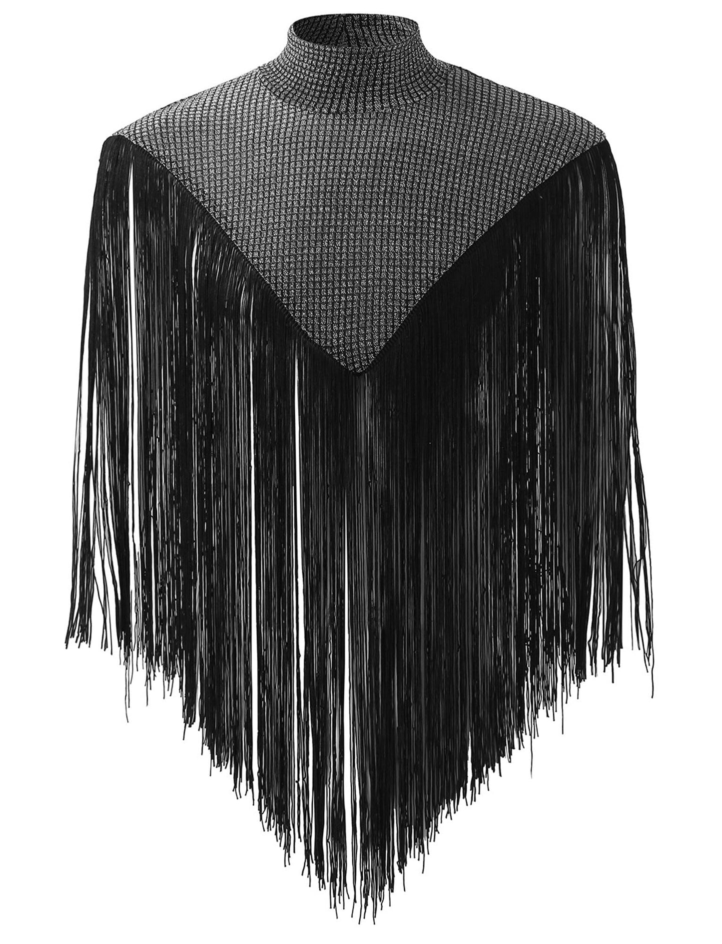 Men Tassel Shirts Patchwork Sequins Top Sleeveless See Through Fringe Trim Tank Top Night Out Rave Festival Costume Disco Tank