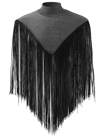 Men Tassel Shirts Patchwork Sequins Top Sleeveless See Through Fringe Trim Tank Top Night Out Rave Festival Costume Disco Tank