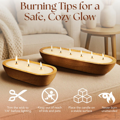Dough Bowl Candle Co. Pumpkin Spice Soy Candle - 3 Wick Rustic Farmhouse Coffee Table Decor, Odor Eliminator in Wooden Bowls, 20 Ounce Wooden Dough Bowl Candle, All-Natural Gifts for Women and Men