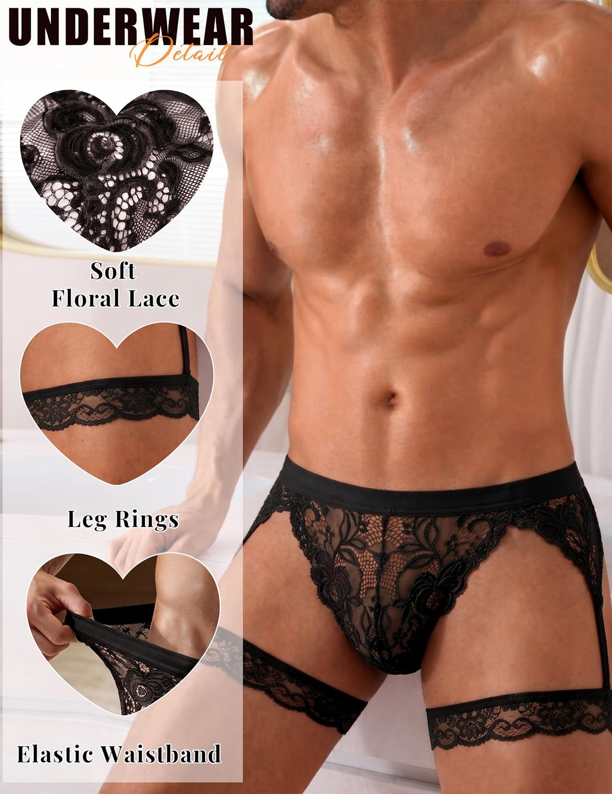 Men's Lace Thong Underwear Briefs Sexy Lingerie G-String Panties