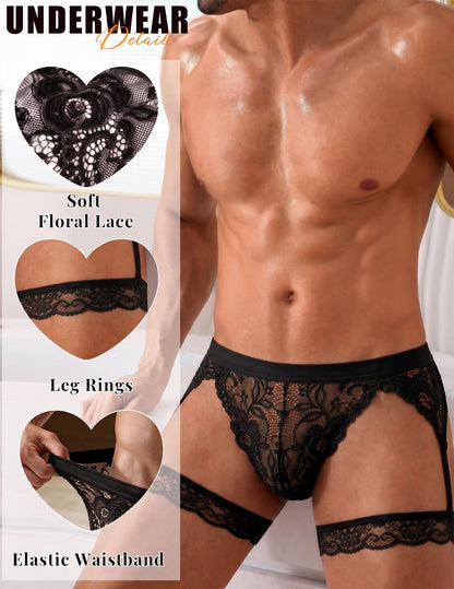 Men's Lace Thong Underwear Briefs Sexy Lingerie G-String Panties