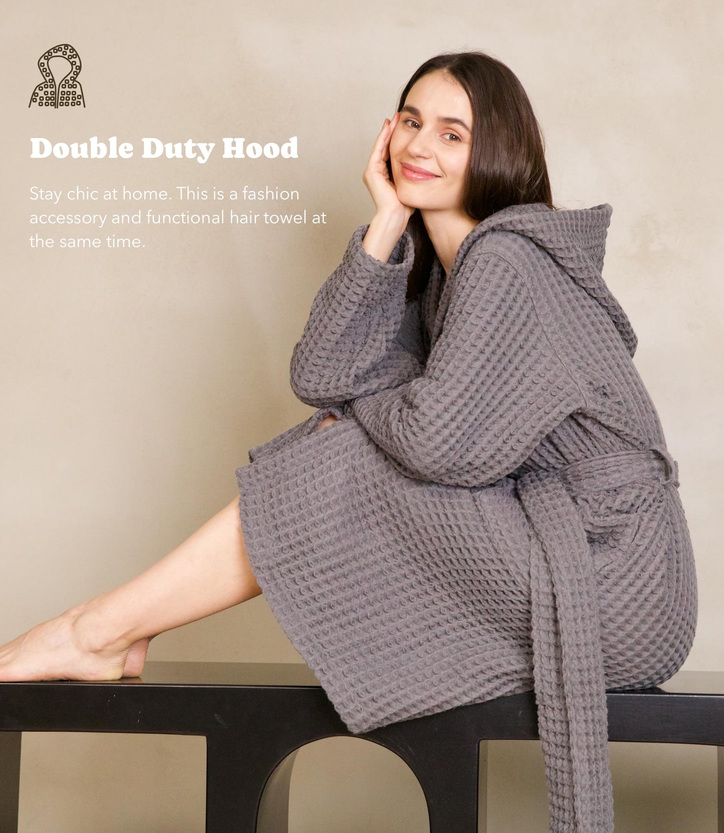 KOSMU 100% Organic Japanese Cotton Waffle Knit Bathrobe | Thick Luxury Hotel Spa Onsen Shower Sauna Towel Terry Bath Robe with Hood and Snap Buttons for Men & Women (Hooded, Smoke Grey, 2XL)