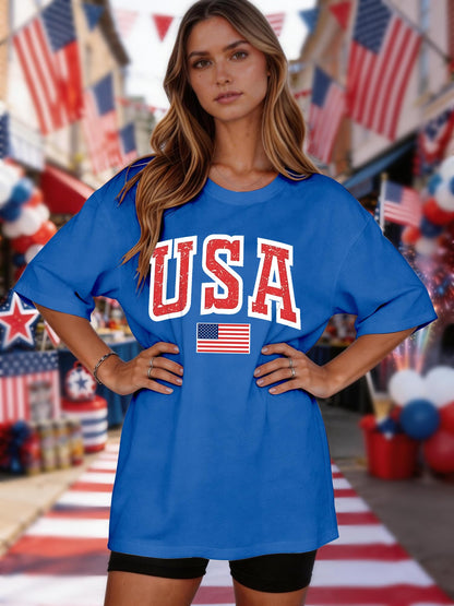 4th of July Outfits for Women Oversized USA Patriotic Shirts for Women Short Sleeve Red White and Blue Shirts American Flag Summer Tops