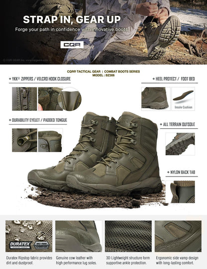CQR Men's Military Tactical Boots, Lightweight 6 Inches Hiking Combat Boot Durable Breathable Outdoor Work Motorcycle Footwear, Patrol 6 With Zipper Soil Green, 11