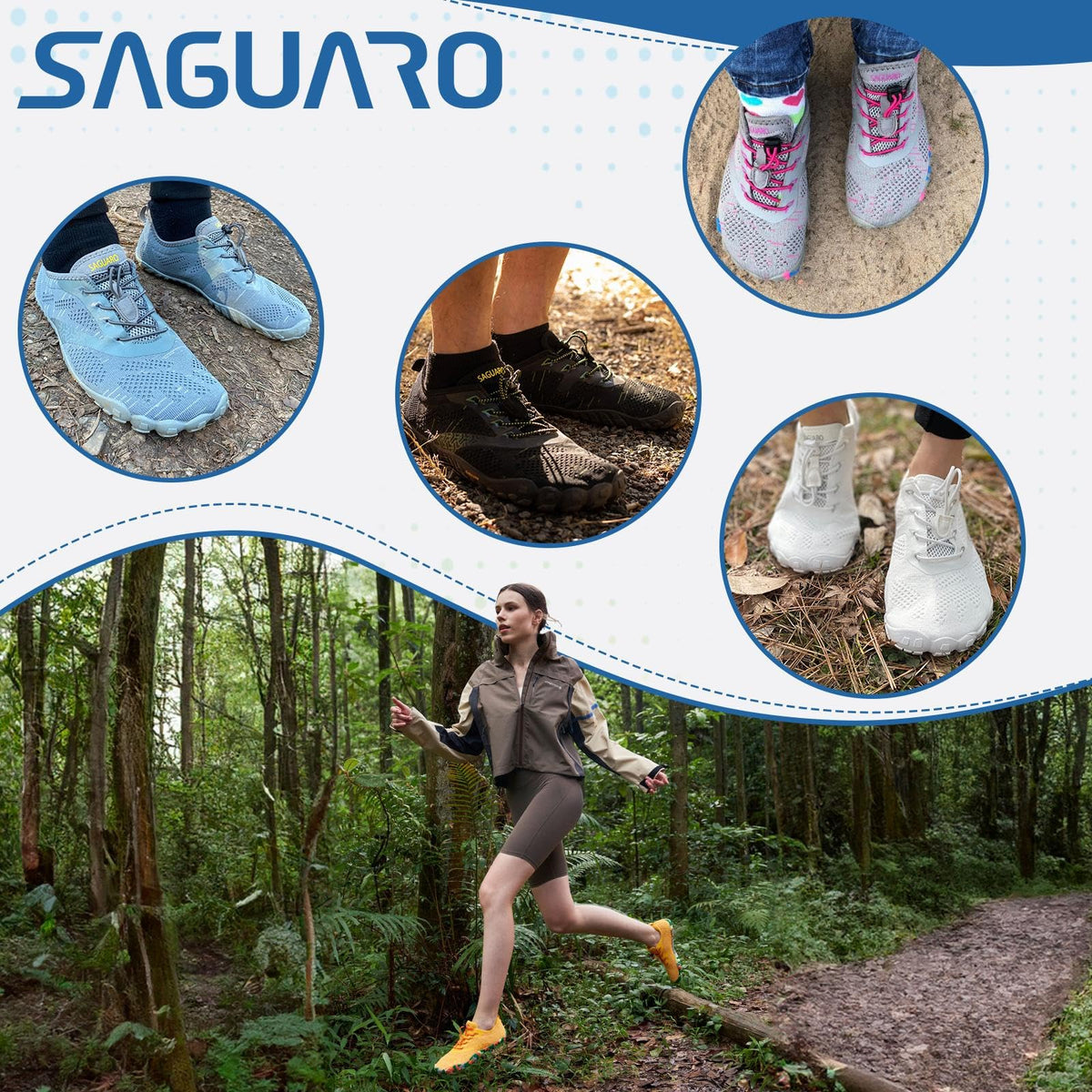 SAGUARO Barefoot Shoes Men Wide Toe Box Minimalist Trail Runner Sneakers Mens Fitness Gym Shoe FastⅠSize US 9.5 Women/7.5 Men Black