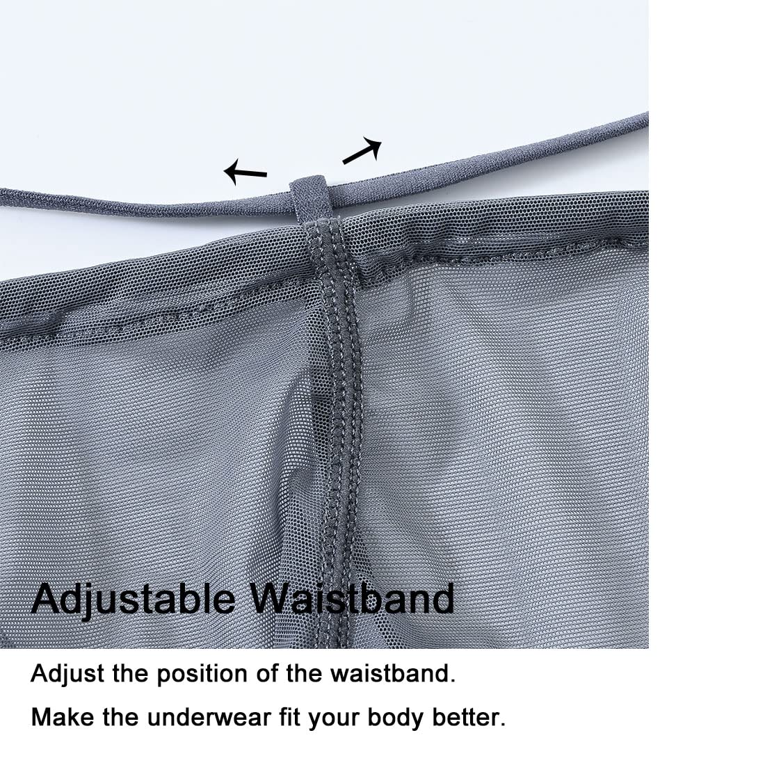 Men's Sexy G String Thongs Seamless Ice Silk Adjustable Bulge Pouch Mesh Underwear,XL